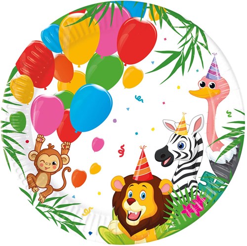 Globos assiettes en papier jungle ballons FSC - fête enfant 8 pièces