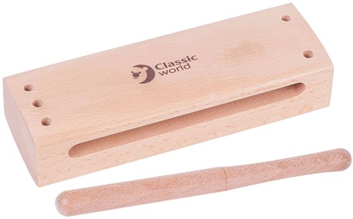 Classic World houten muziekinstrument toonblok met slagstok voor kinderen
