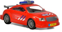 Brandweerauto speelgoed sportwagen kunststof met stickers en wielen