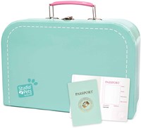 Studio Pets speelgoedkoffer turquoise met paspoort - kartonnen reiskoffer