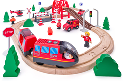Woody train pompier - set de train en bois 60 pièces
