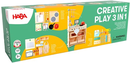 Haba speelset - 3 in 1 keuken, winkeltje en werkplaats houten speelgoed