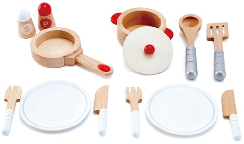 Hape Accessoires de cuisine en bois Ensemble de batterie de cuisine