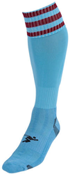 Precision chaussettes de football junior 3 bandes pro bleu ciel-bordeaux sport