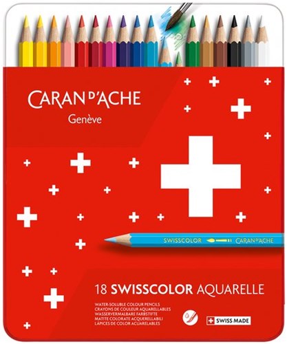Caran d'Ache aquarelpotloden Swisscolor 18 kleuren blik kleurpotloden-2