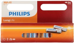 AAA batterijen Zinc Philips Longlife voordeelverpakking 12 stuks