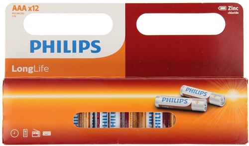 AAA batterijen Zinc Philips Longlife voordeelverpakking 12 stuks