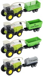 Lobbes speelgoed maïshakselaar tractor met aanhanger pull-back groen