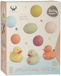 Jouets de bain balles sensorielles et canards pastel pour bébés