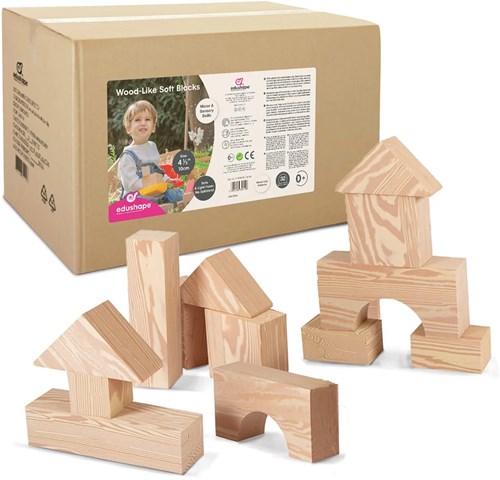 Edushape Hout-Imitatie Foam Blokken 75 mm - 32 stuks