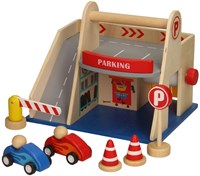 Houten parkeergarage speelgoed met auto's en accessoires-2