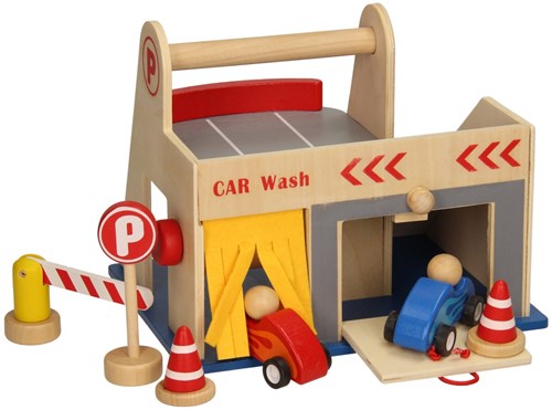 Houten parkeergarage speelgoed met auto's en accessoires-3