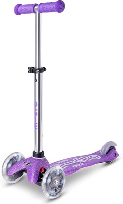 Micro kinderstep Mini Micro Deluxe Glitter LED paars - 3 wielen - verstelbaar stuur