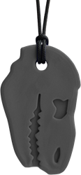 ARK Therapeutic kauwketting Dino-Bite sensorisch speelgoed grijs XXT Stevige, brede kauwketting in T-Rex-vorm, geliefd bij dinofans, voor kinderen en volwassenen.
