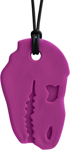 ARK Therapeutic kauwketting dinosaurus sensorisch speelgoed magenta Stevige, brede kauwketting in T-Rex-vorm, geliefd bij dinofans, voor kinderen en volwassenen.