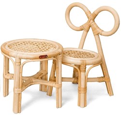 Poppie Toys rotan poppenstoeltje en tafeltje speelset voor poppen