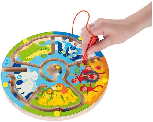 Goki houten magneet doolhof leren tellen dierentuin spel-3