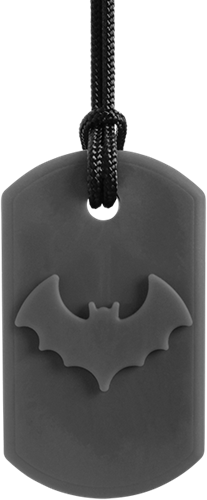 ARK Therapeutic collier à mâcher Bat Bite gris foncé XXT - jouet sensoriel Kauwketting met vleermuismotief voor stevige kauwers die sensorische steun zoeken.