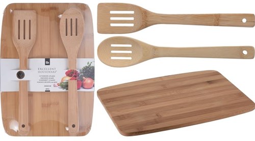 Excellent Houseware bamboe snijplank met saladebestek - keukenaccessoire