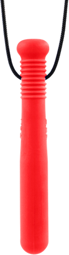 ARK Therapeutic collier jouet à mâcher rouge pour enfants Lange, gladde kauwketting in honkbalknuppelvorm, geschikt voor stevige kauwers.