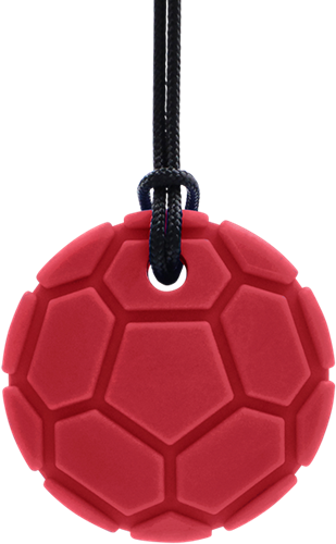 ARK Therapeutic kauwsieraad voetbal rood XT - bijtketting voor kinderen Brede, ronde kauwketting in voetbalvorm voor stevige kauwers.