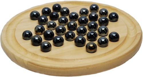 HOT Games Solitair houten denkspel 22 cm met zwarte glazen kogels