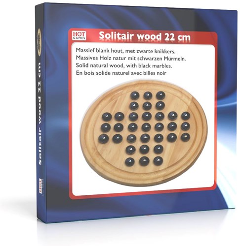 HOT Games Solitair houten denkspel 22 cm met zwarte glazen kogels-3
