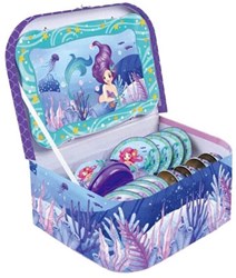 Lobbes service à thé jouet valise pique-nique sirène 14 pièces bleu