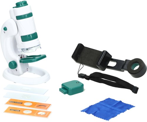 Lobbes set de microscope jouet vert avec support smartphone et accessoires-2