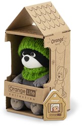 Orange Toys peluche raton laveur avec bonnet vert - jouet doux