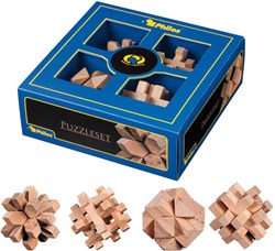Philos houten puzzelset - 4 denkspellen voor kinderen en volwassenen