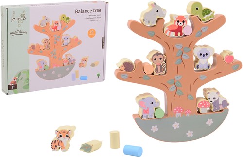 Jouéco - Arbre d'équilibre jouet en bois avec animaux sauvages - éducatif