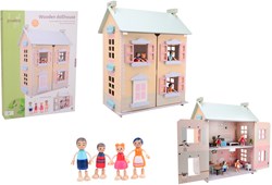 Jouéco houten poppenhuis inclusief meubels en poppen - FSC hout