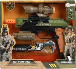 Militair pistool speelgoed met licht, geluid, demper en zaklamp