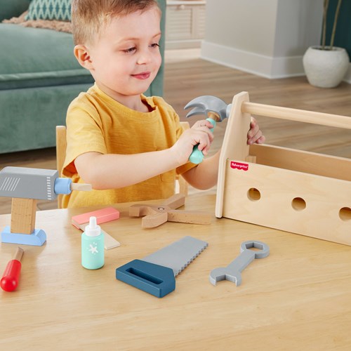 Fisher-Price boîte à outils en bois jouet pour enfants-2