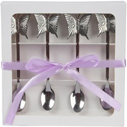 Decoris set de cuillères à thé inox papillon 4 pièces argent vaisselle enfant
