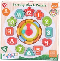 Play Houten Sorteer Vormen - en Leerklok , 13dlg.