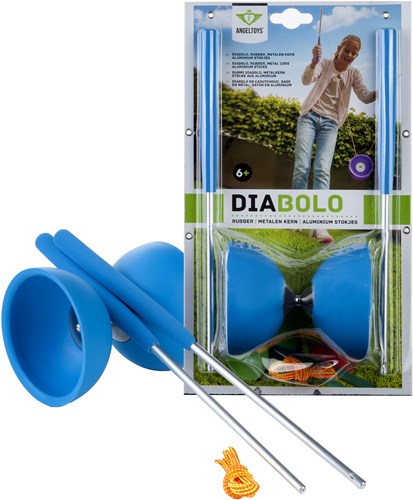 Angel Sports jouet diabolo caoutchouc avec baguettes métalliques bleu
