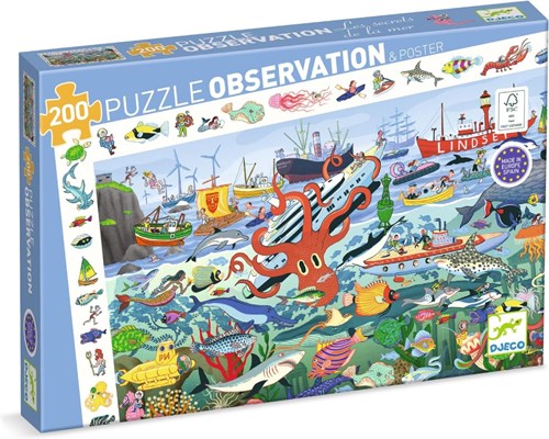 Djeco puzzel - observatiepuzzel Les secrets de la mer 200 stukjes FSC
