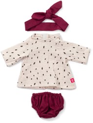 Miniland poppenkleding set meisje 38cm bordeauxrood textiel