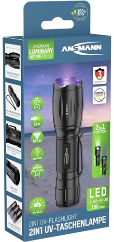 Ansmann lampe torche UV LED noire avec piles éclairage puissant