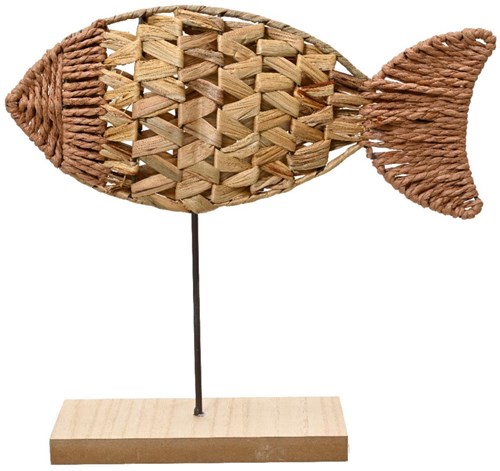Decoris decoratie vis touw op voet bruin 30cm interieur ornament