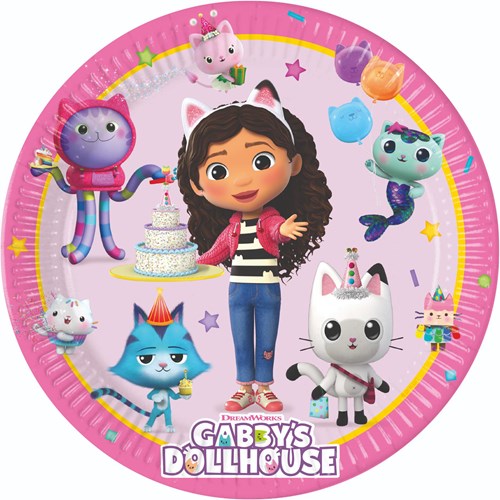 Papieren bordjes Gabby's Dollhouse 8 stuks verjaardag decoratie 23cm