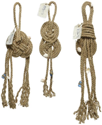 Decoris jute touw knoop met schelp maritieme decoratie 50cm