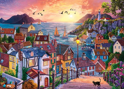 Cobble Hill puzzle 1000 pièces - ville côtière au coucher du soleil puzzle-2