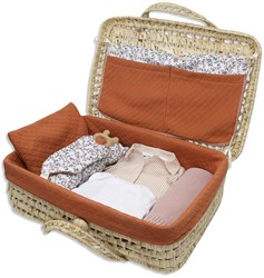 Asi poppen basket koffer - bloemenprint in roest en groen - speelgoed