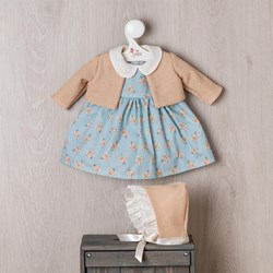 Asi vêtements de poupée - robe fleurie et bonnet - bleu/sable - tenue poupée