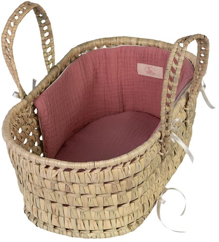 Asi pop palmblad mandje - poppenaccessoire - klein - roze