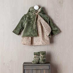 ASI Doll Clothing - Dress Beige And Green Fake Fur Jacket And Boots
