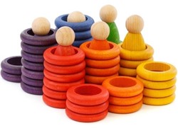 Grapat Houten Nins, Munten & Ringen Regenboogkleurig (60 st.)